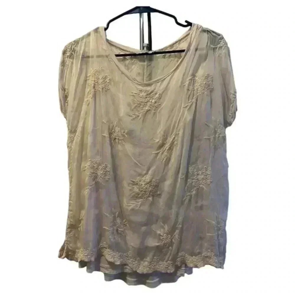 Angela Moda light pink floral Silk Blend Top Size L